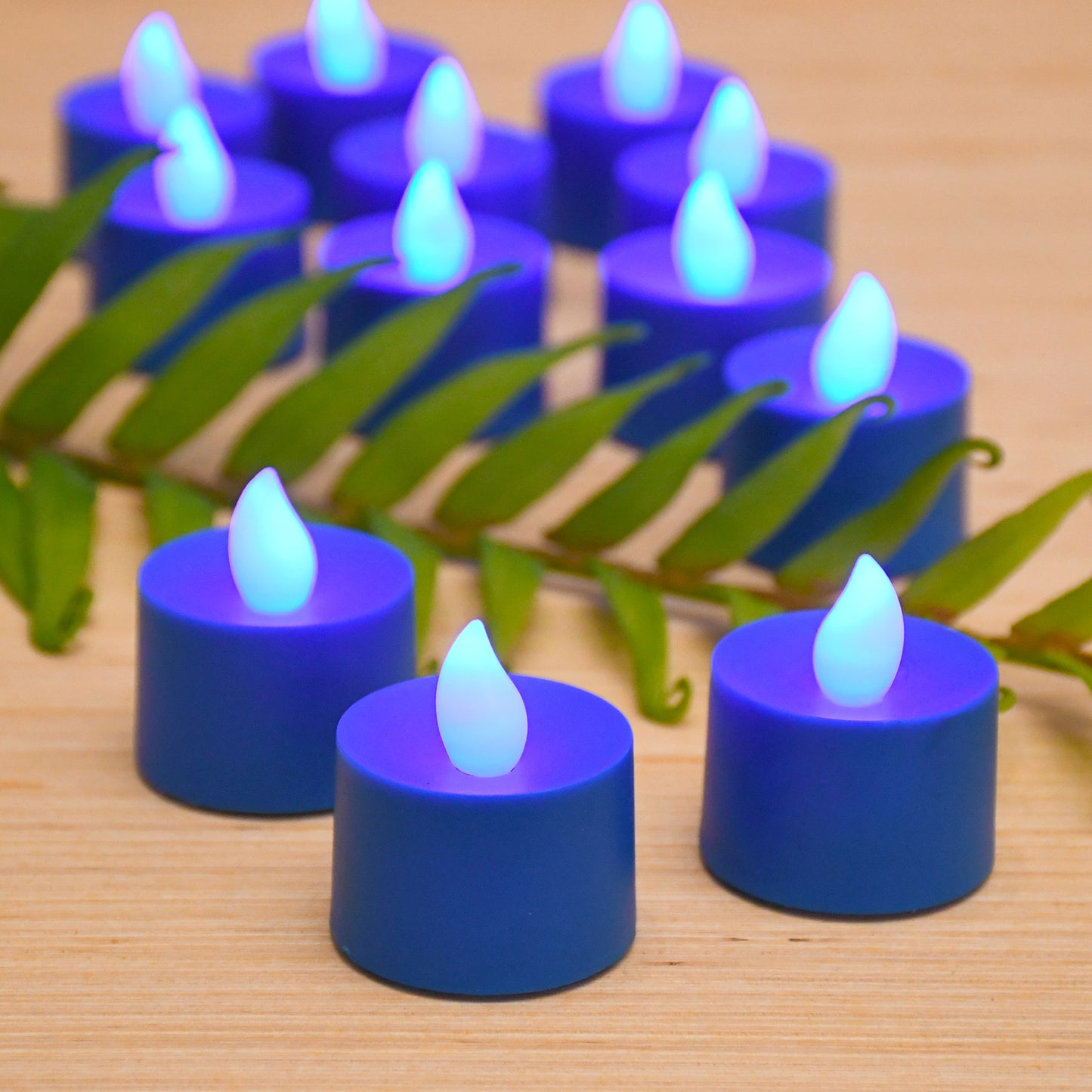 Battery Powered LED Tealights - Set of 12 - Blue