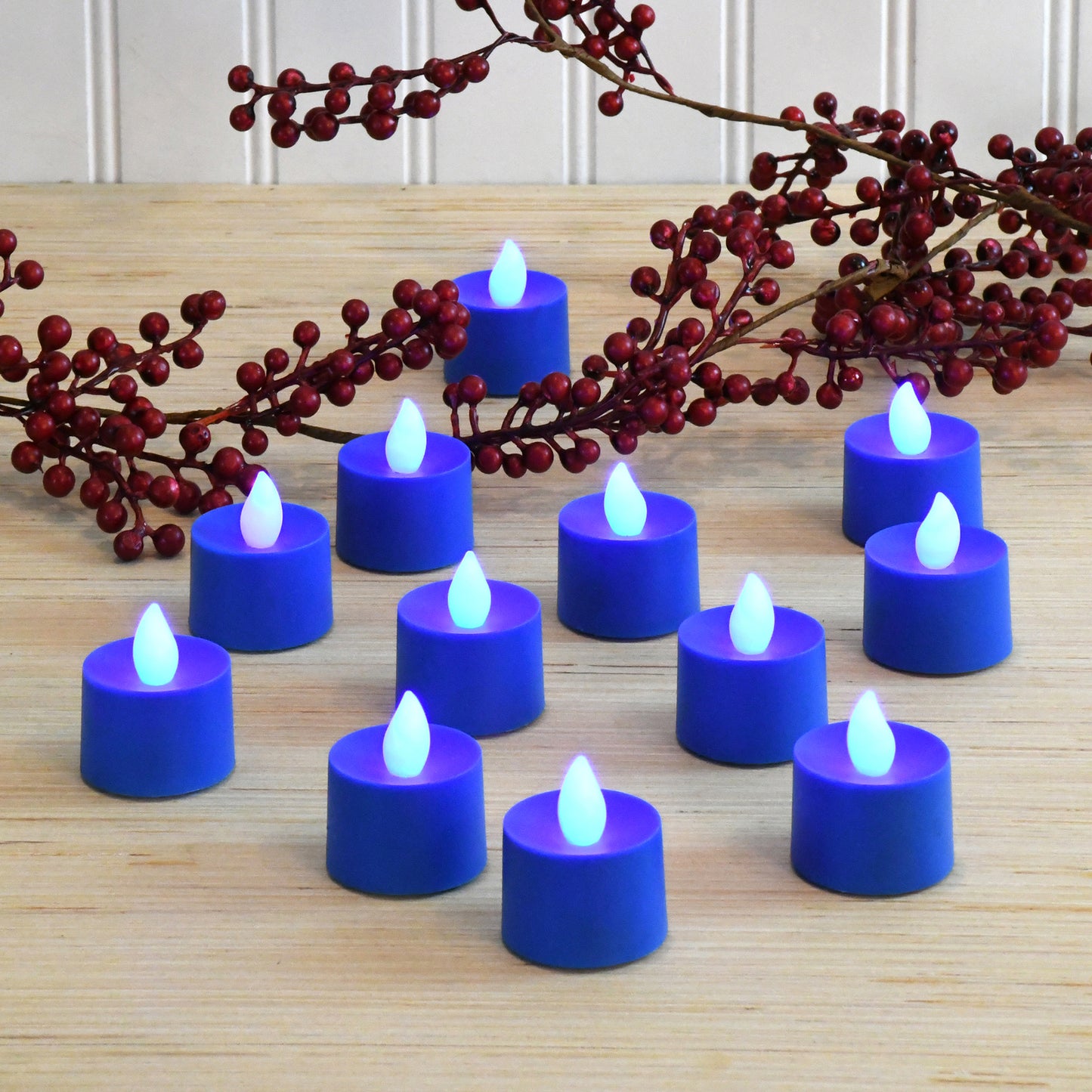 Battery Powered LED Tealights - Set of 12 - Blue