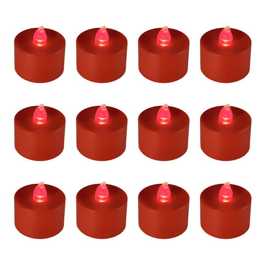 Battery Powered LED Flickering Tealights - Set of 12 - Red