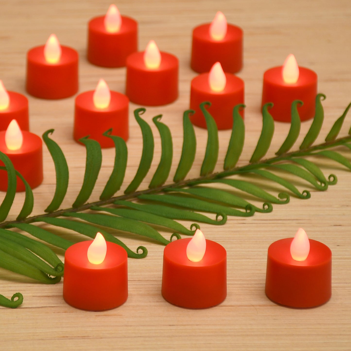 Battery Powered LED Flickering Tealights - Set of 12 - Red