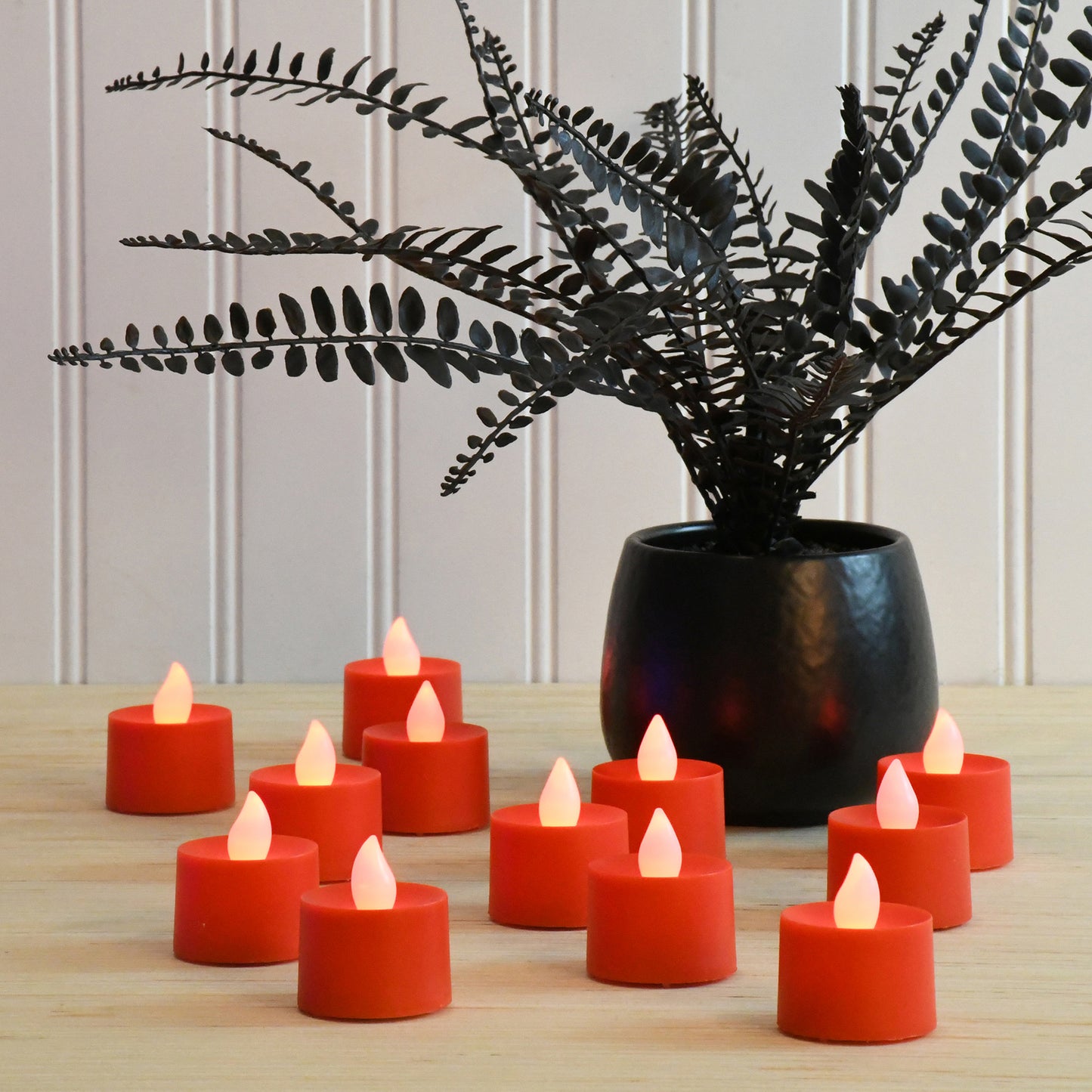 Battery Powered LED Flickering Tealights - Set of 12 - Red