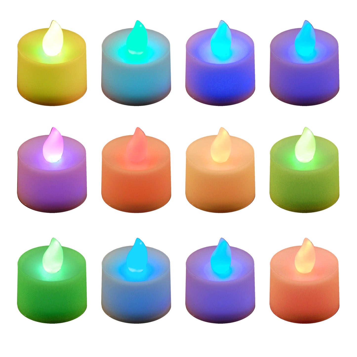Battery Powered LED Tealights - Set of 12 - Color Changing