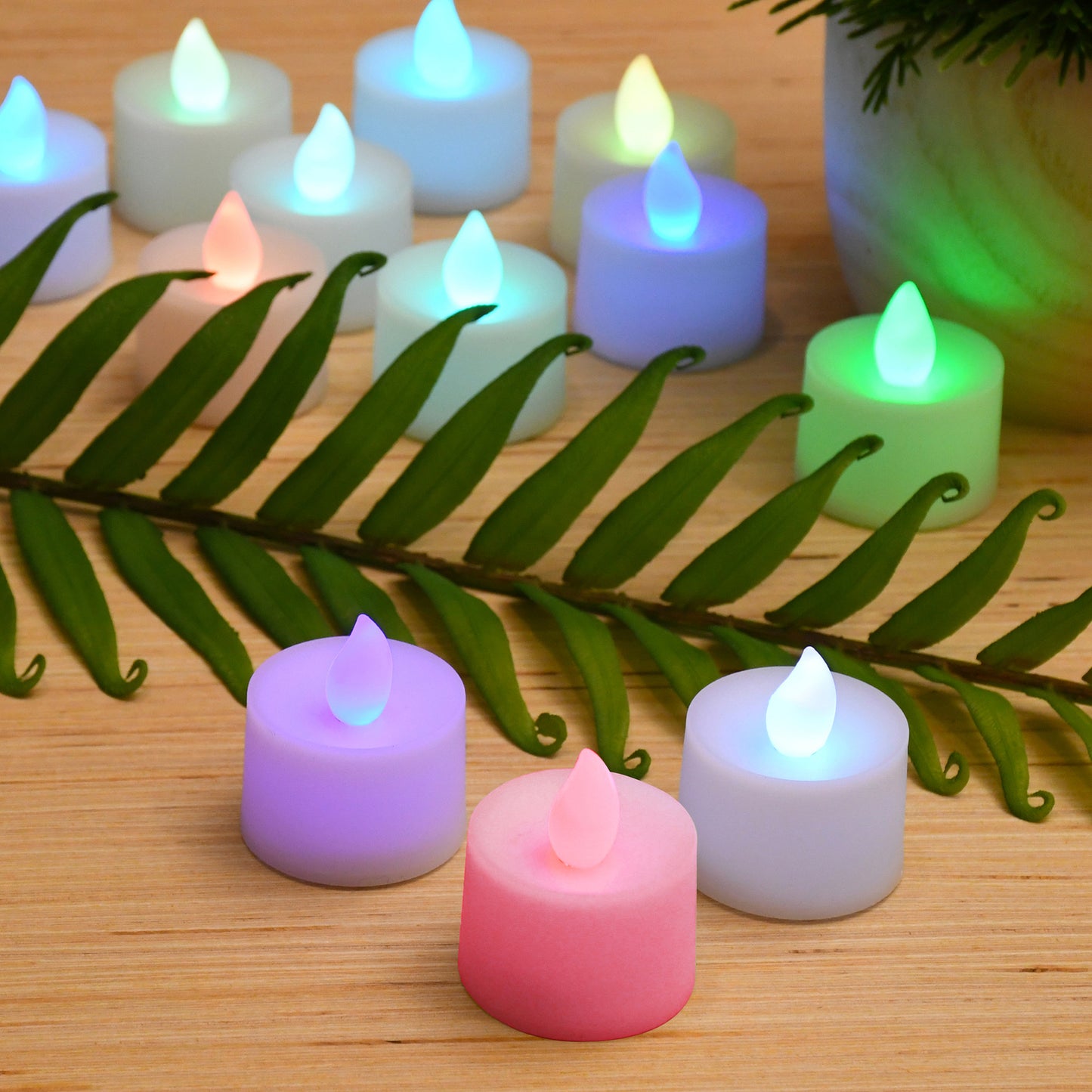 Battery Powered LED Tealights - Set of 12 - Color Changing