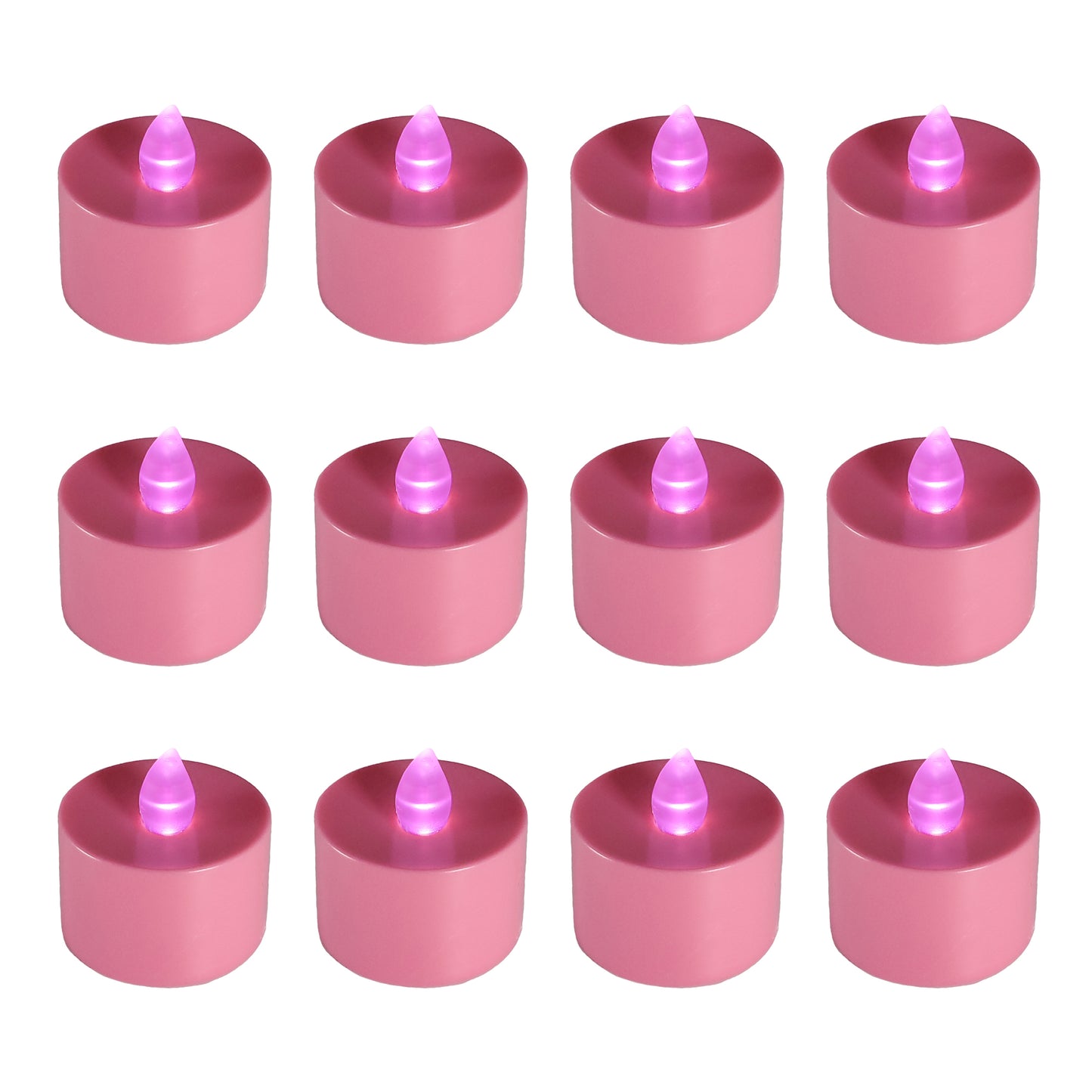 Battery Powered LED Flickering Tealights - Set of 12 - Pink