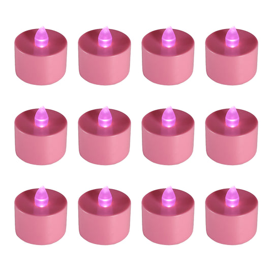 Battery Powered LED Flickering Tealights - Set of 12 - Pink