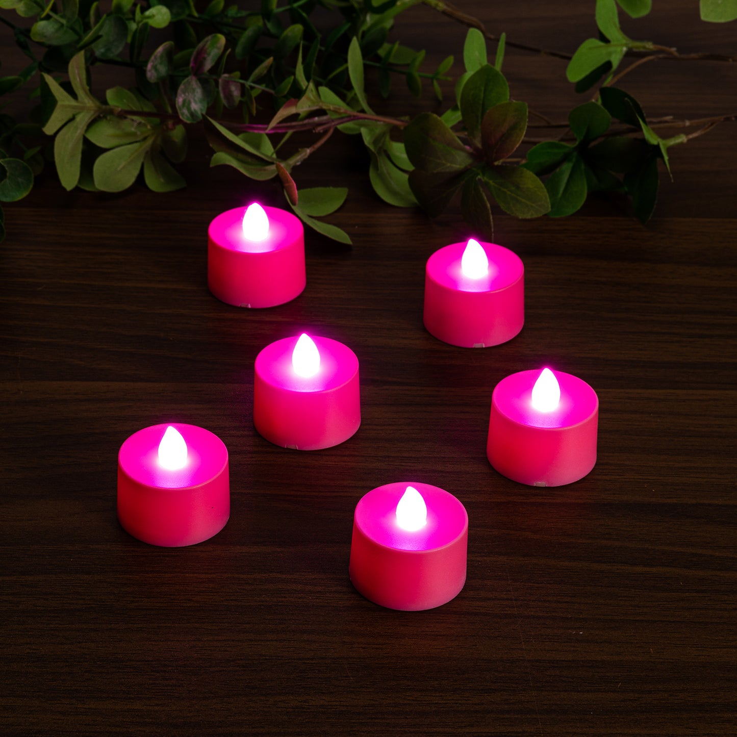 Battery Powered LED Flickering Tealights - Set of 12 - Pink