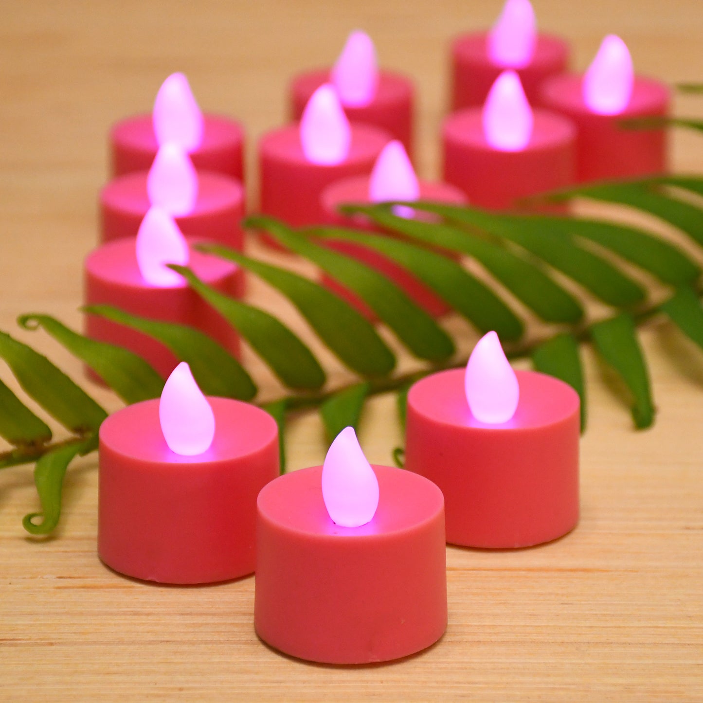 Battery Powered LED Flickering Tealights - Set of 12 - Pink