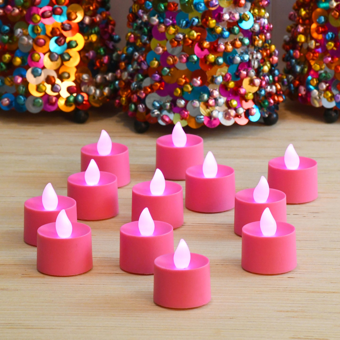 Battery Powered LED Flickering Tealights - Set of 12 - Pink