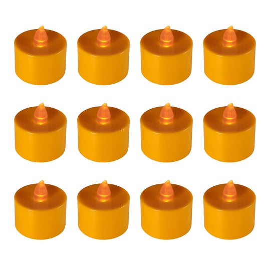 Battery Powered LED Flickering Tealights - Set of 12 - Orange