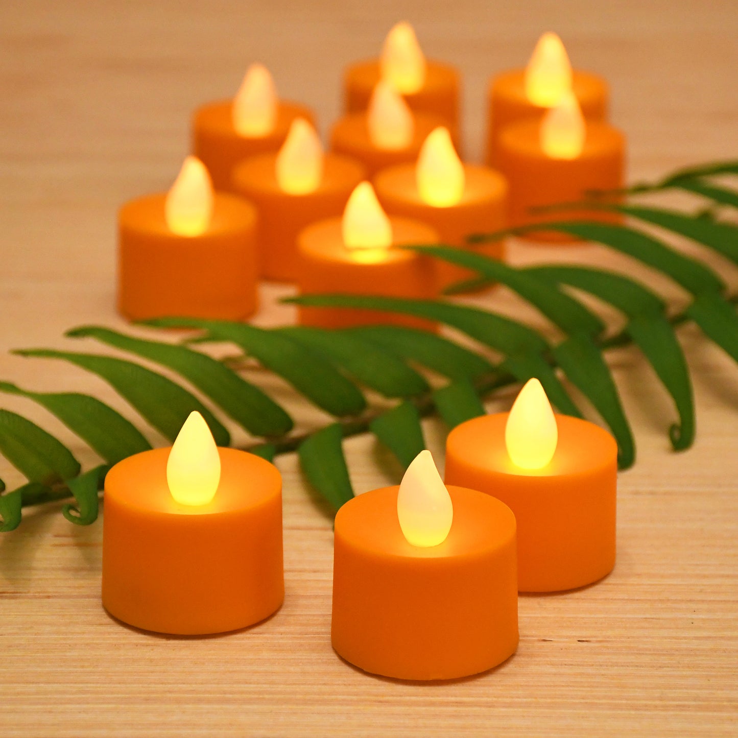 Battery Powered LED Flickering Tealights - Set of 12 - Orange