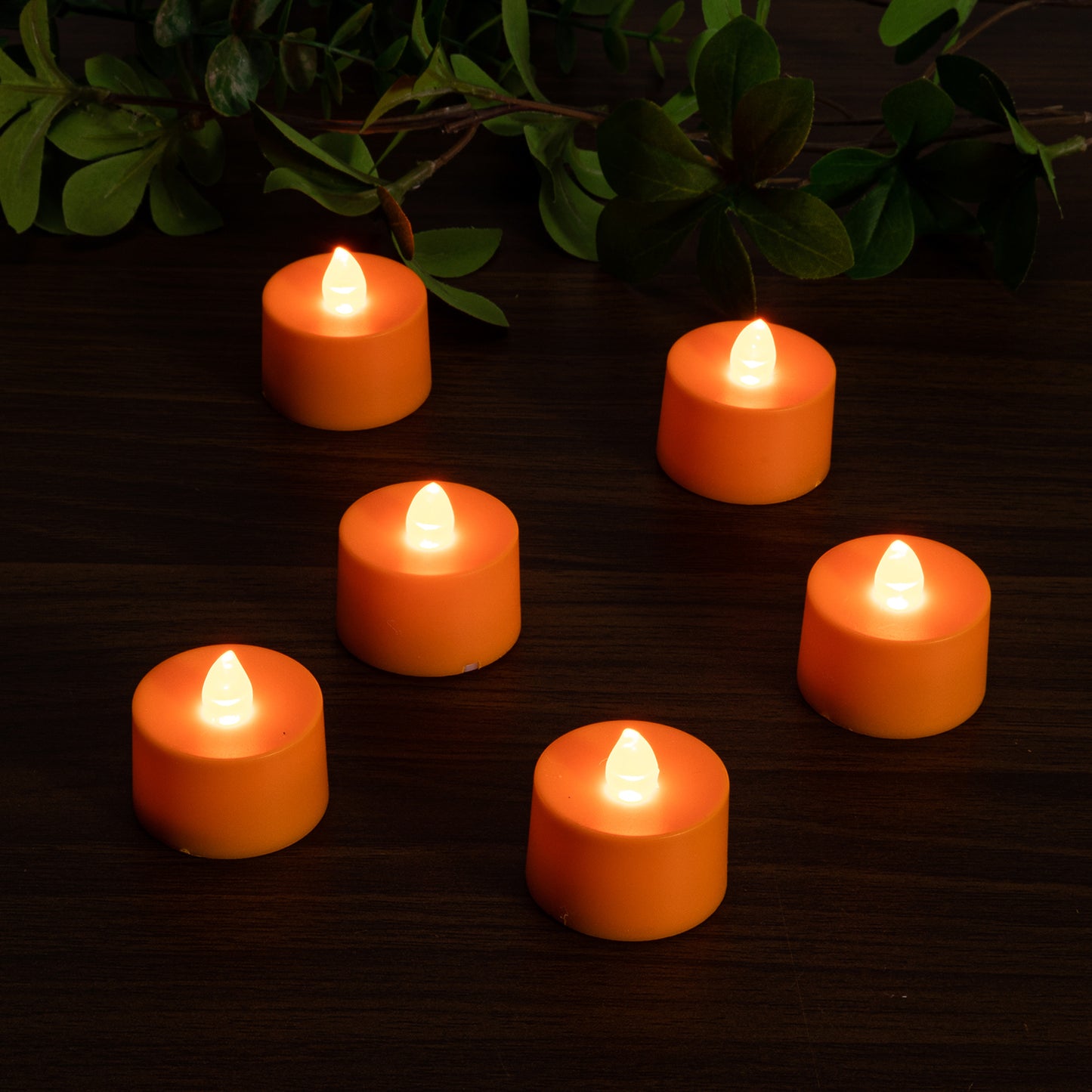 Battery Powered LED Flickering Tealights - Set of 12 - Orange