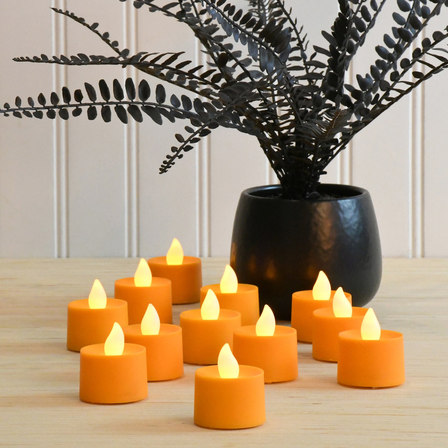 Battery Powered LED Flickering Tealights - Set of 12 - Orange