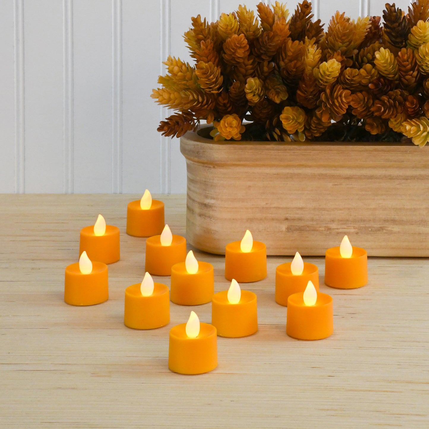 Battery Powered LED Flickering Tealights - Set of 12 - Orange