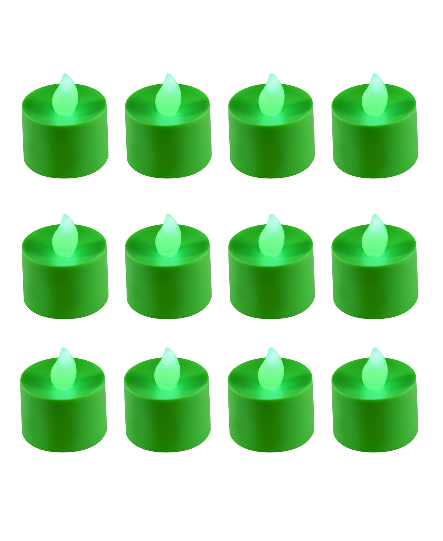 Battery Powered LED Flickering Tealights - Set of 12 - Green
