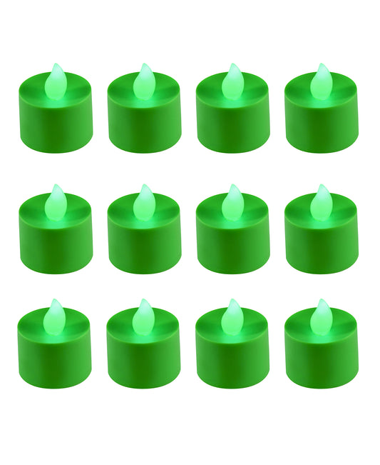 Battery Powered LED Flickering Tealights - Set of 12 - Green