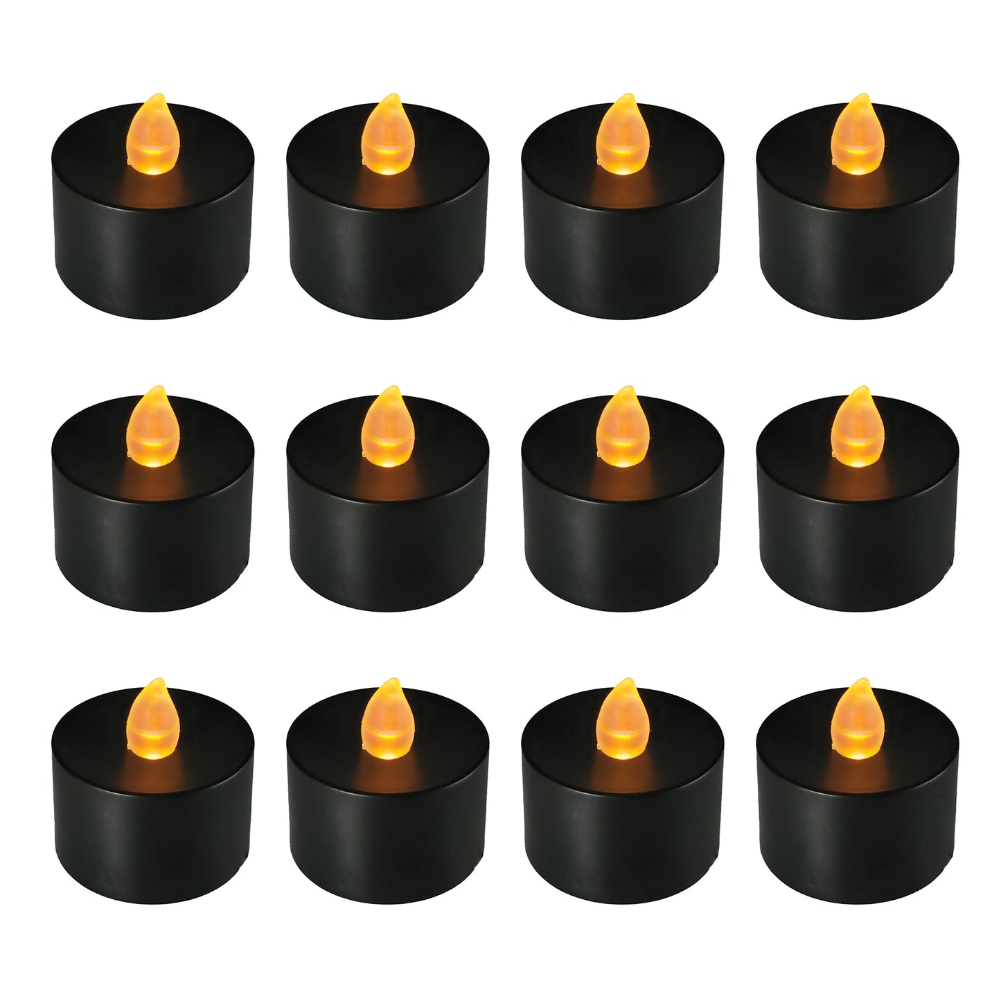 Battery Powered LED Flickering Tealights - Set of 12 - Black
