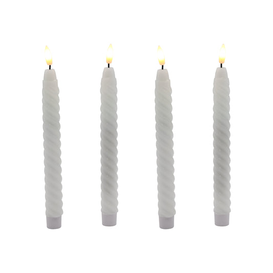 Battery Operated Twisted Wax Candles with 3D Wick Flame - Set of 4