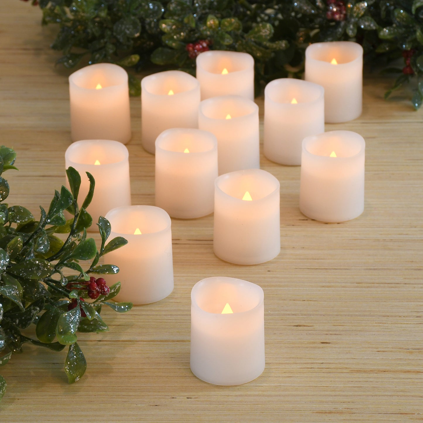 Battery Operated LED Votive Candles - Set of 12 - Amber