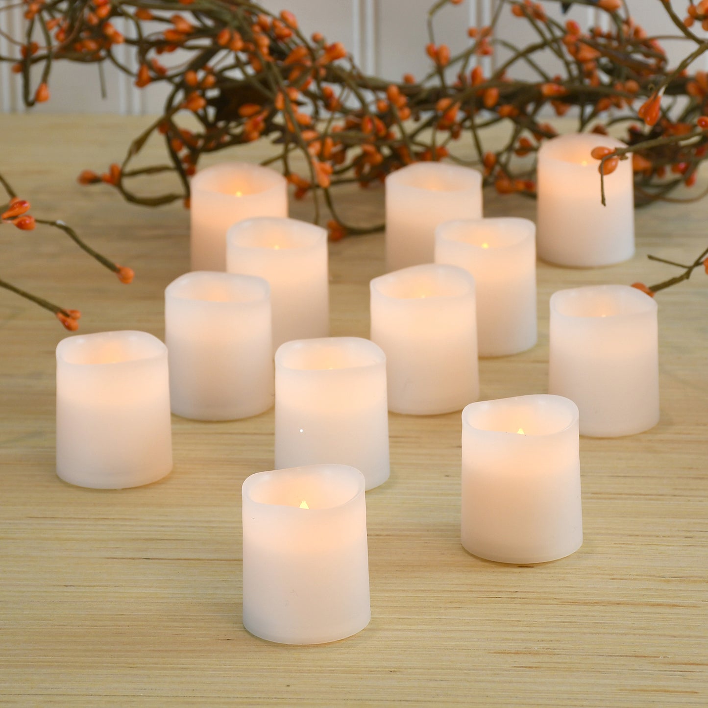 Battery Operated LED Votive Candles - Set of 12 - Amber