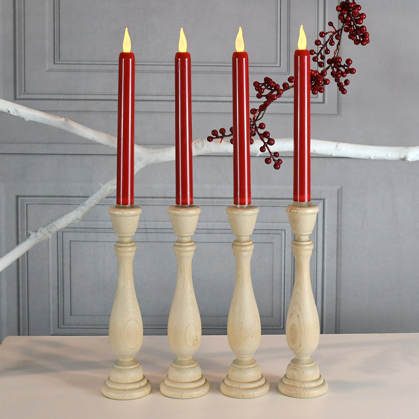 Battery Operated Taper Candles, Red - Set of 4