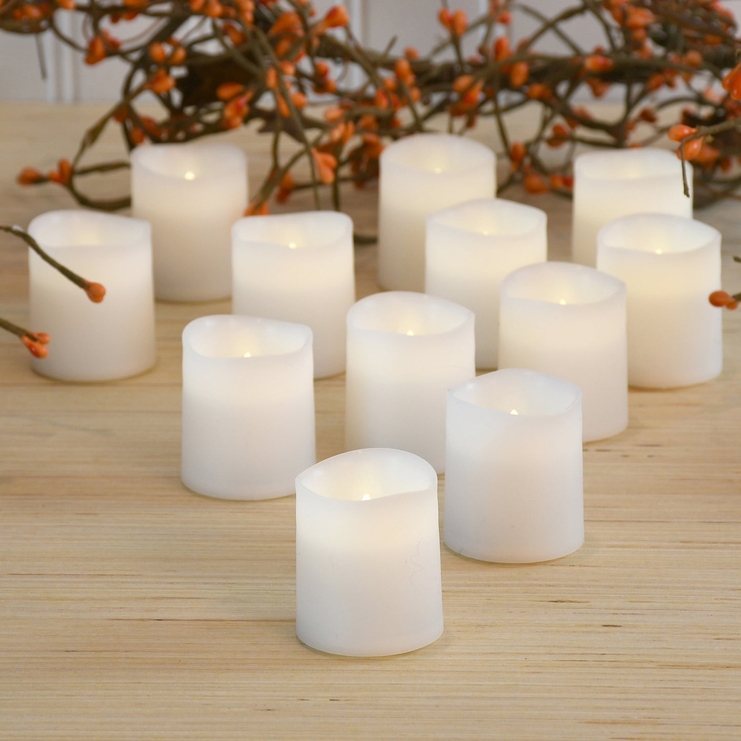 Battery Operated LED Votive Candles - Set of 12 - Warm White