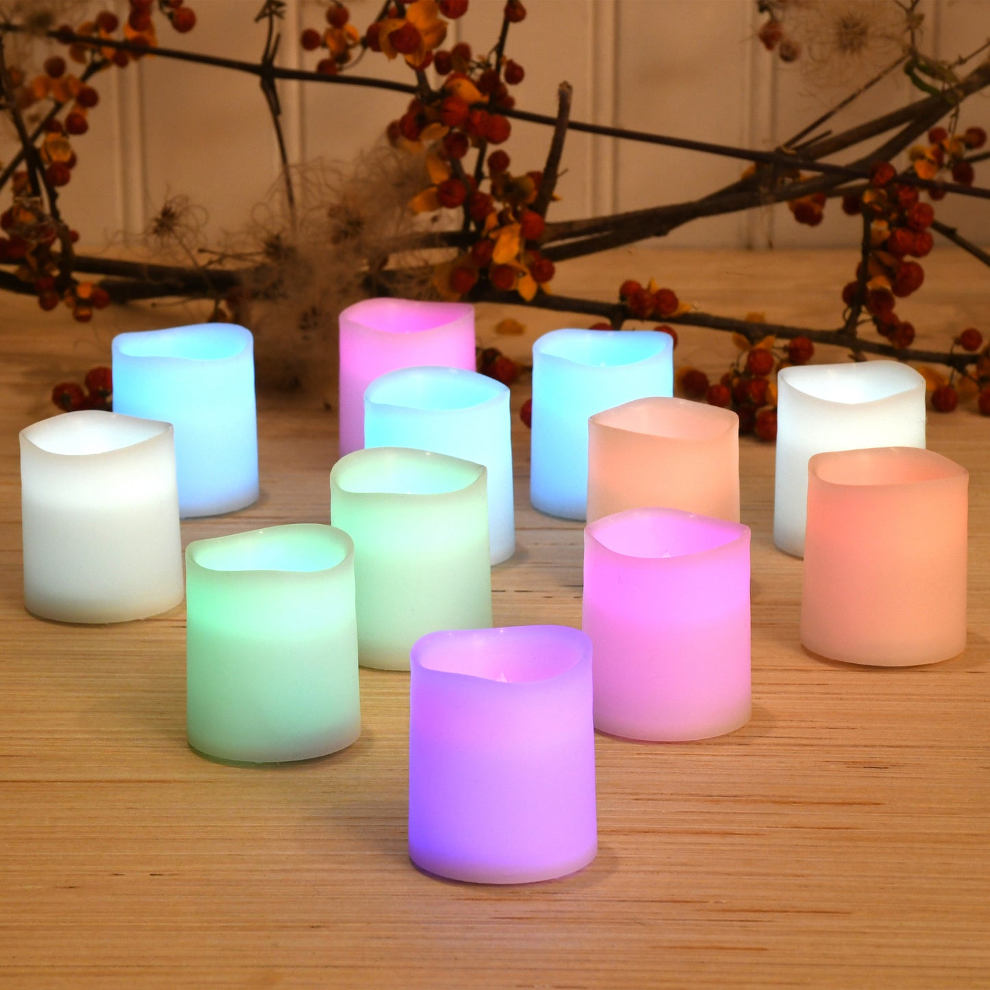 Battery Operated LED Votive Candles, Color Changing - Set of 12