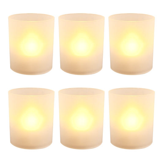 Frosted Votives with Battery Operated LED Lights - Set of 6 - Amber