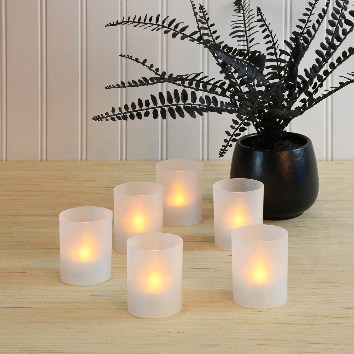 Frosted Votives with Battery Operated LED Lights - Set of 6 - Amber