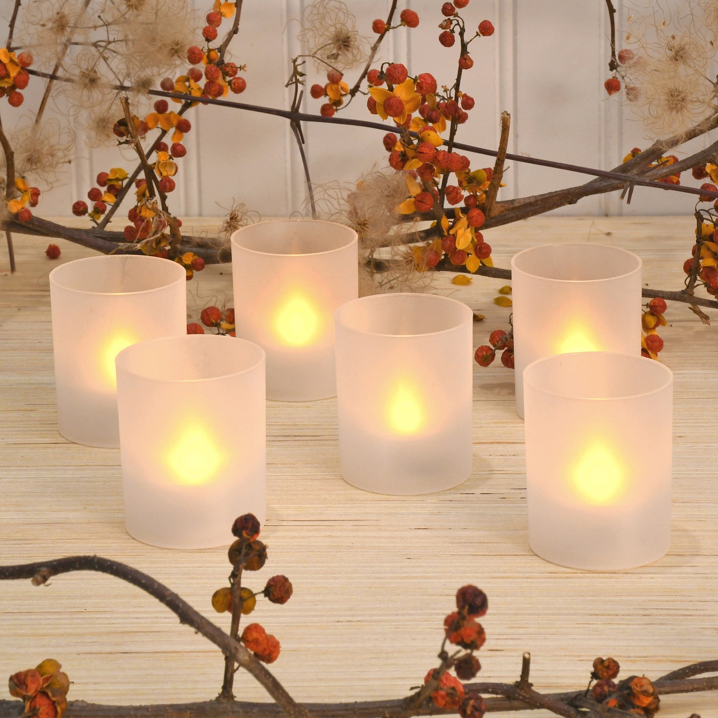 Frosted Votives with Battery Operated LED Lights - Set of 6 - Amber