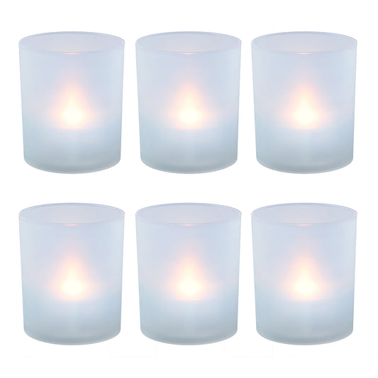 Frosted Votives with Battery Operated LED Lights - Set of 6 - Warm White