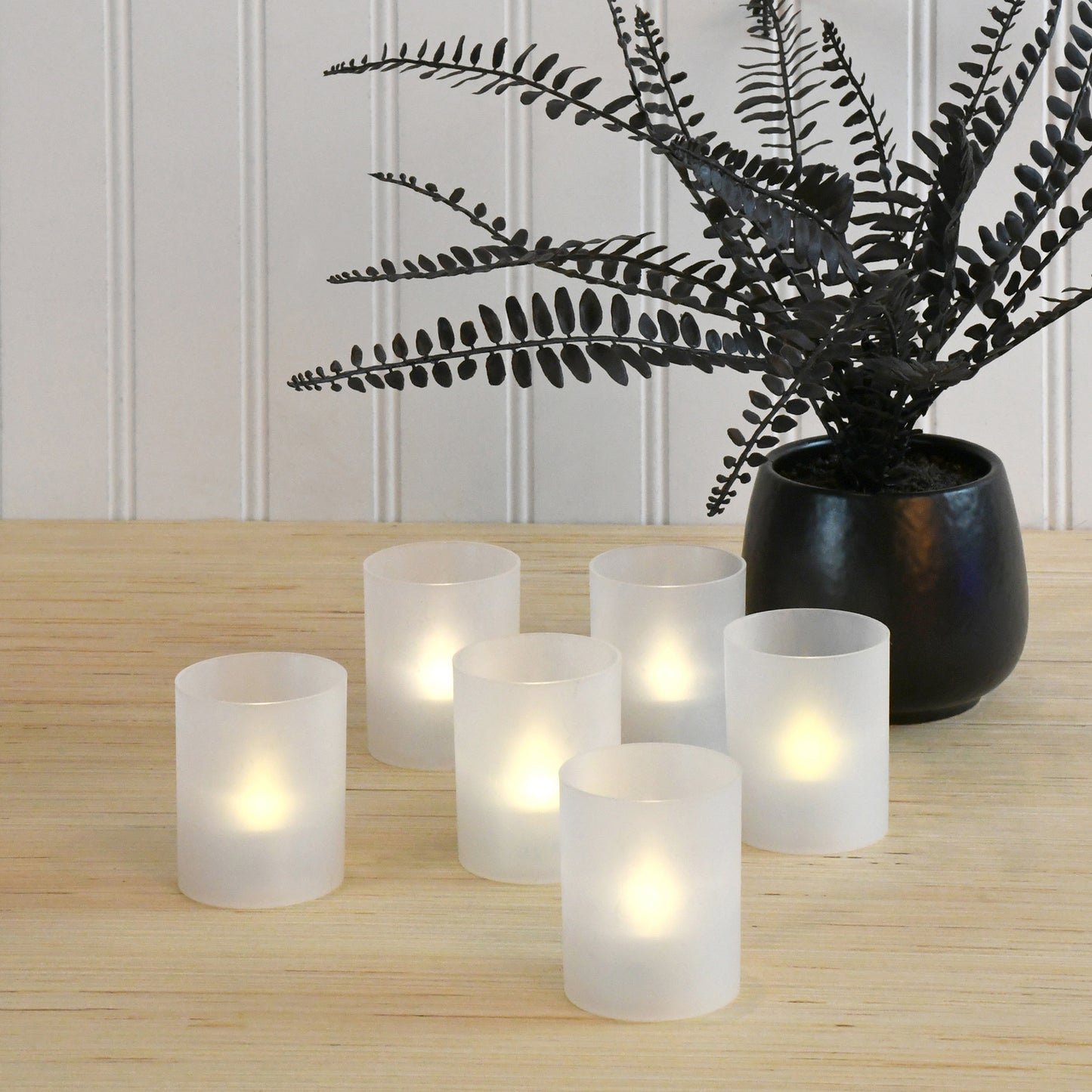 Frosted Votives with Battery Operated LED Lights - Set of 6 - Warm White