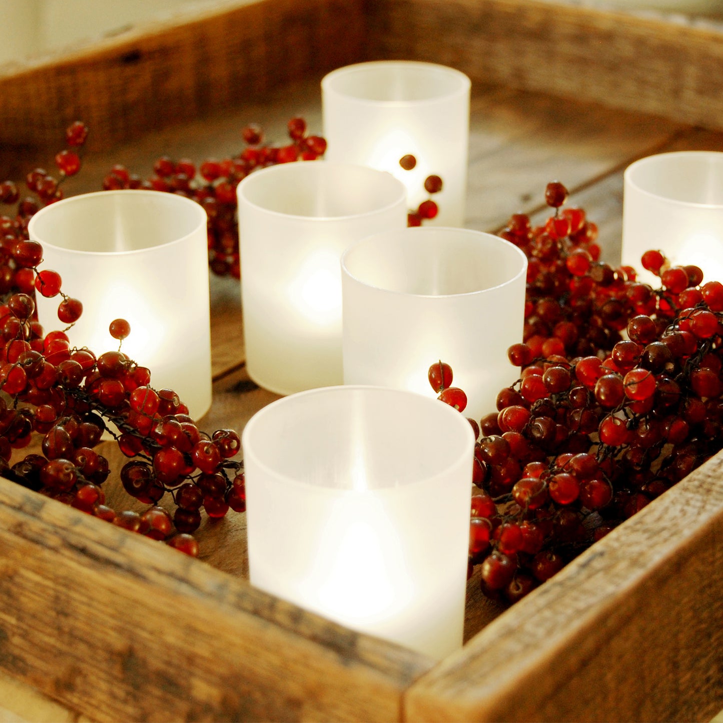 Frosted Votives with Battery Operated LED Lights - Set of 6 - Warm White