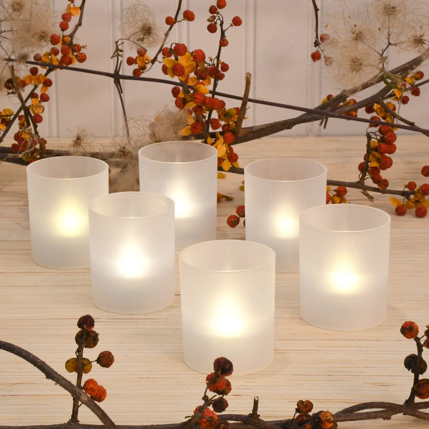 Frosted Votives with Battery Operated LED Lights - Set of 6 - Warm White