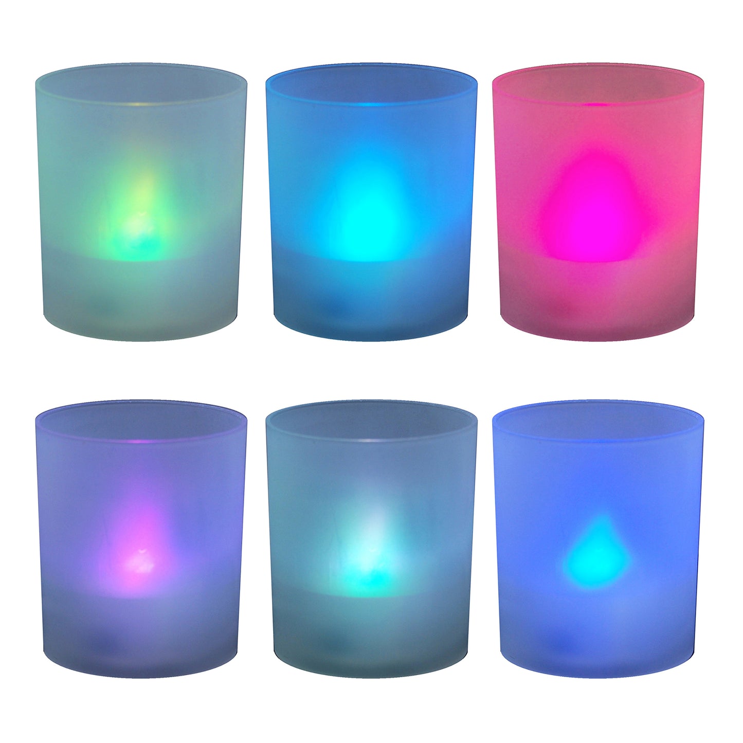 Frosted Votives with Battery Operated LED Lights, Color Changing - Set of 6