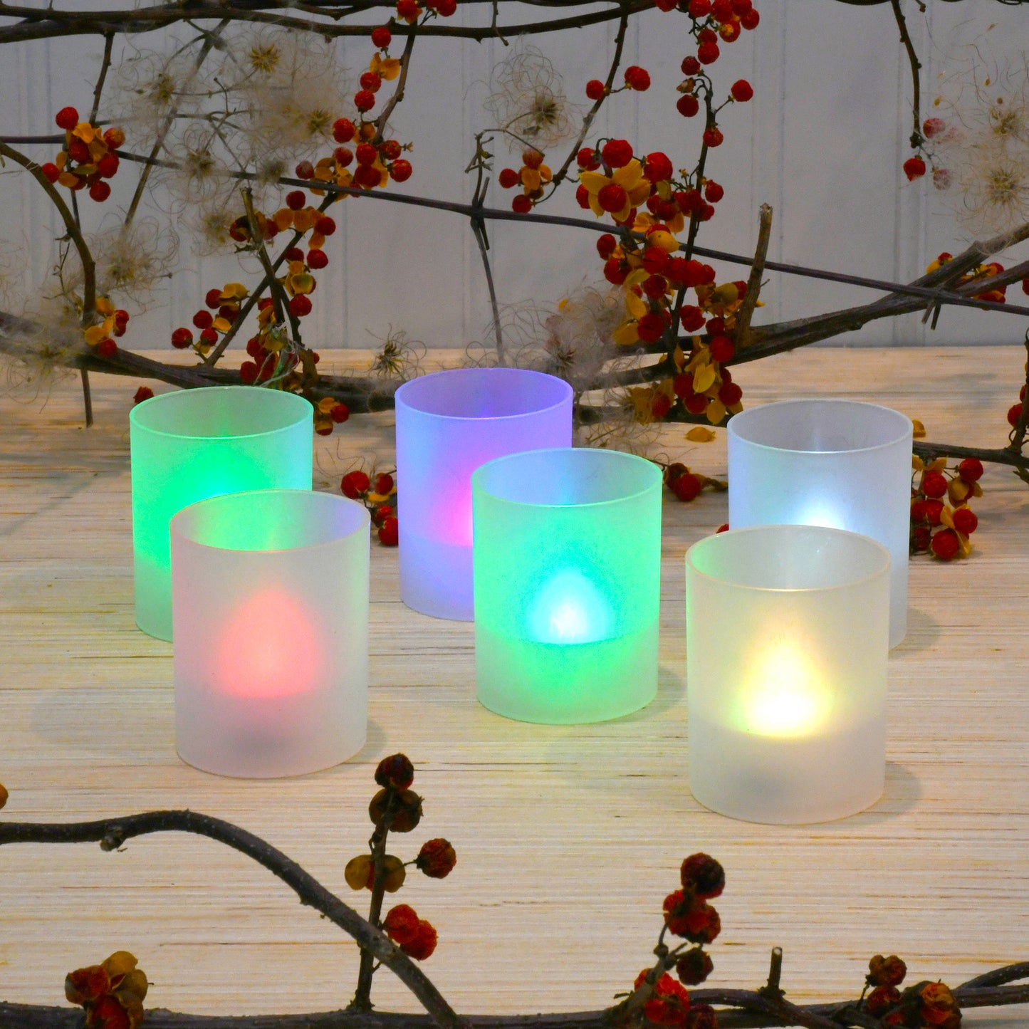 Frosted Votives with Battery Operated LED Lights, Color Changing - Set of 6