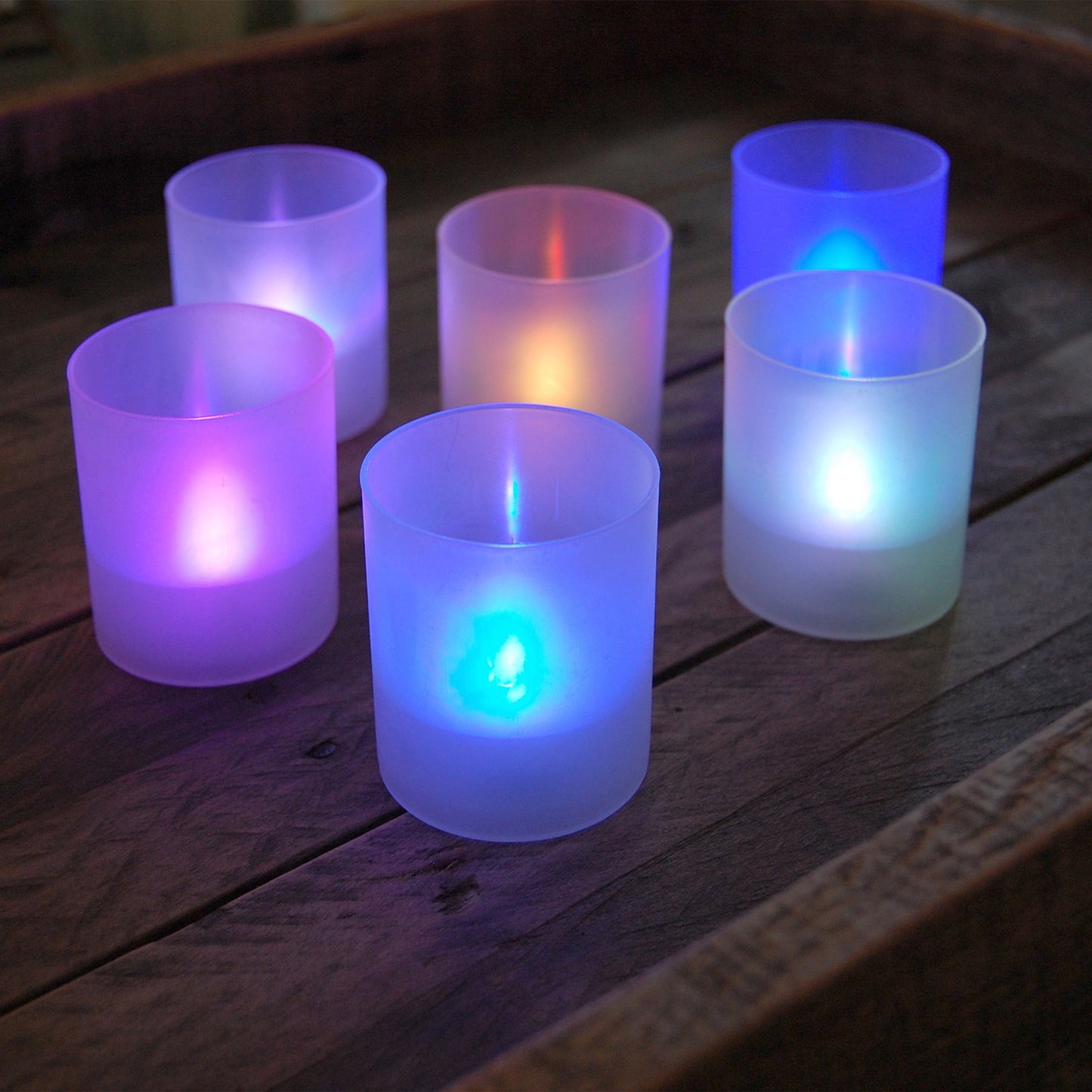 Frosted Votives with Battery Operated LED Lights, Color Changing - Set of 6