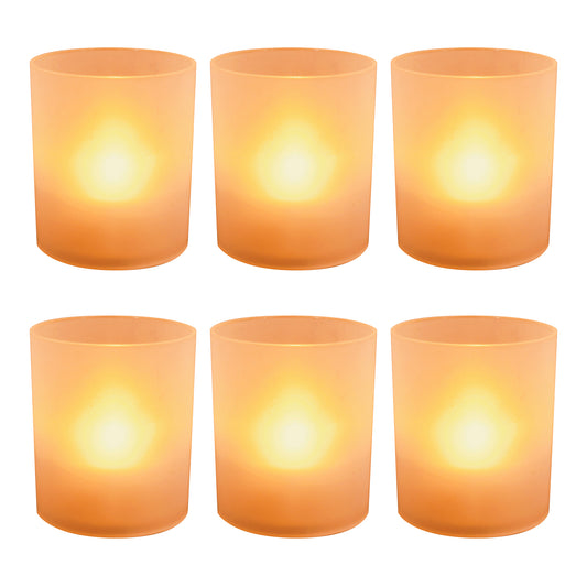 Frosted Votives with Battery Operated LED Lights - Set of 6 - Orange