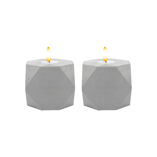 Battery Operated Geometric Candles with 3D Wick Flame - Set of 2