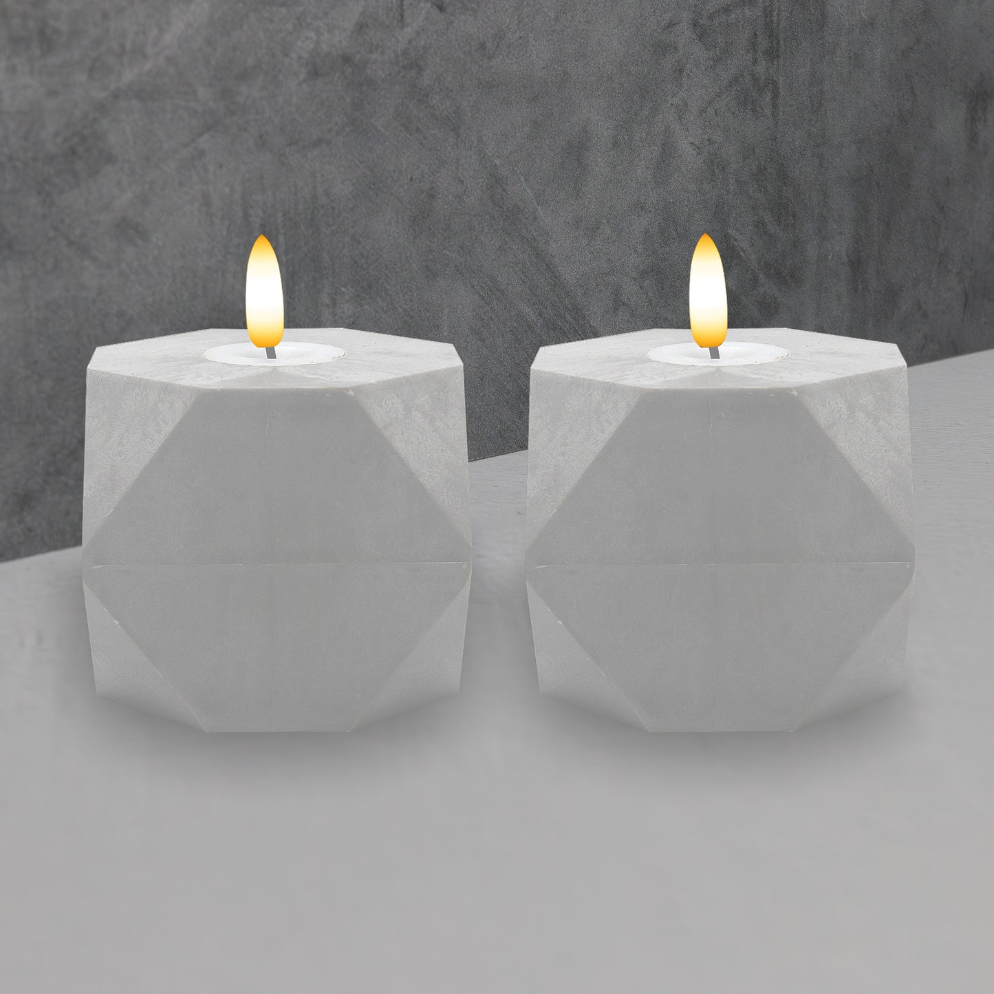 Battery Operated Geometric Candles with 3D Wick Flame - Set of 2
