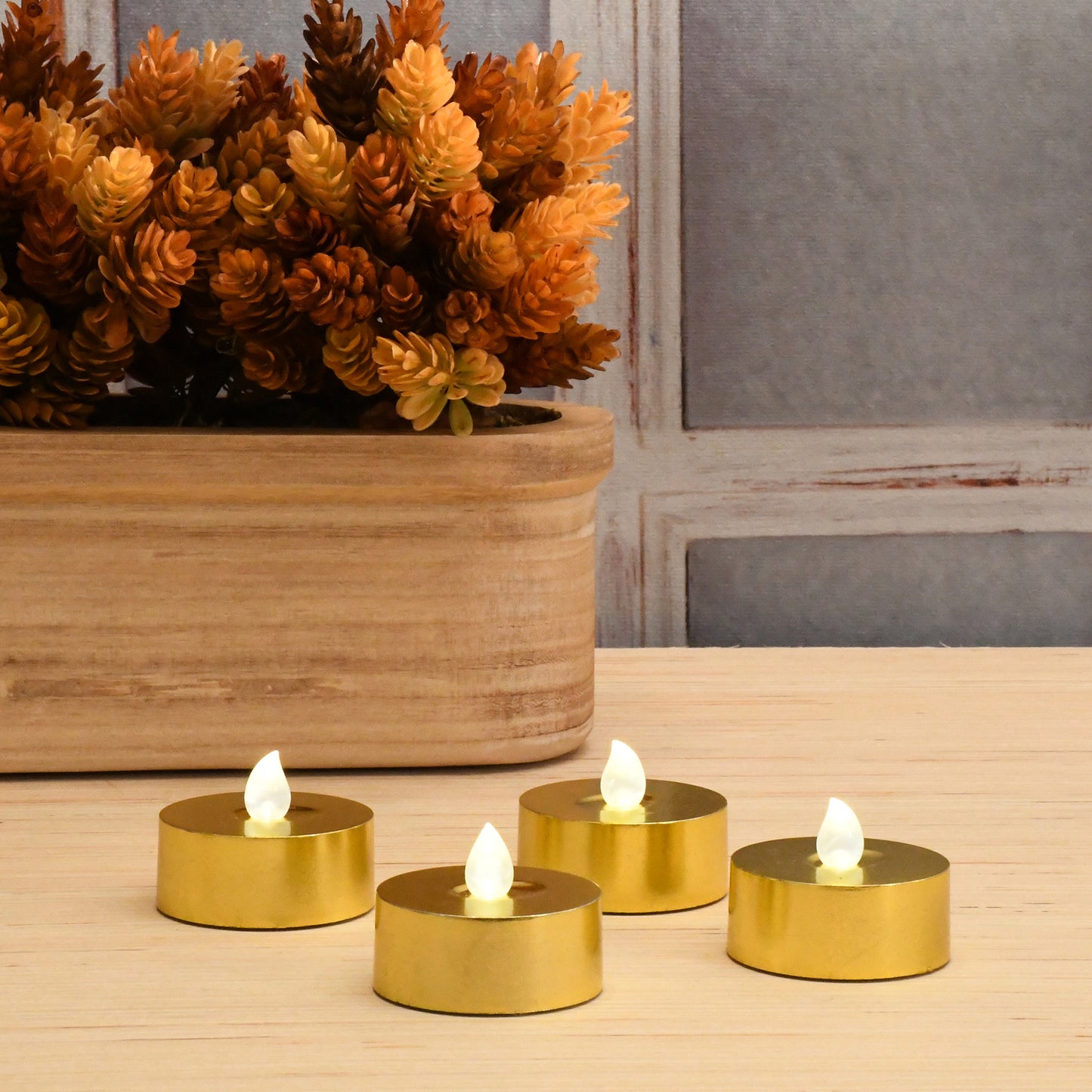 Extra Large Battery Operated Tea Lights with White Lights and Remote Control - Set of 4 - Gold