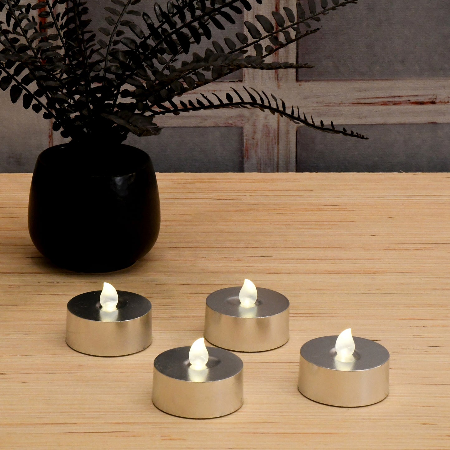 Extra Large Battery Operated Tea Lights with White Lights and Remote Control - Set of 4 - Silver