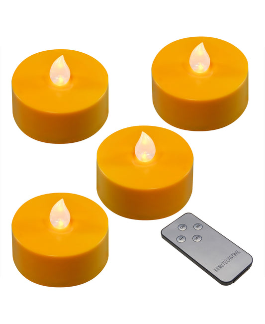 Extra Large Battery Operated Tea Lights with White Lights  and Remote Control - Set of 4 - Orange