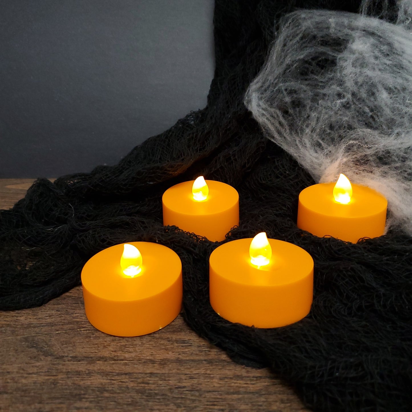 Extra Large Battery Operated Tea Lights with White Lights  and Remote Control - Set of 4 - Orange