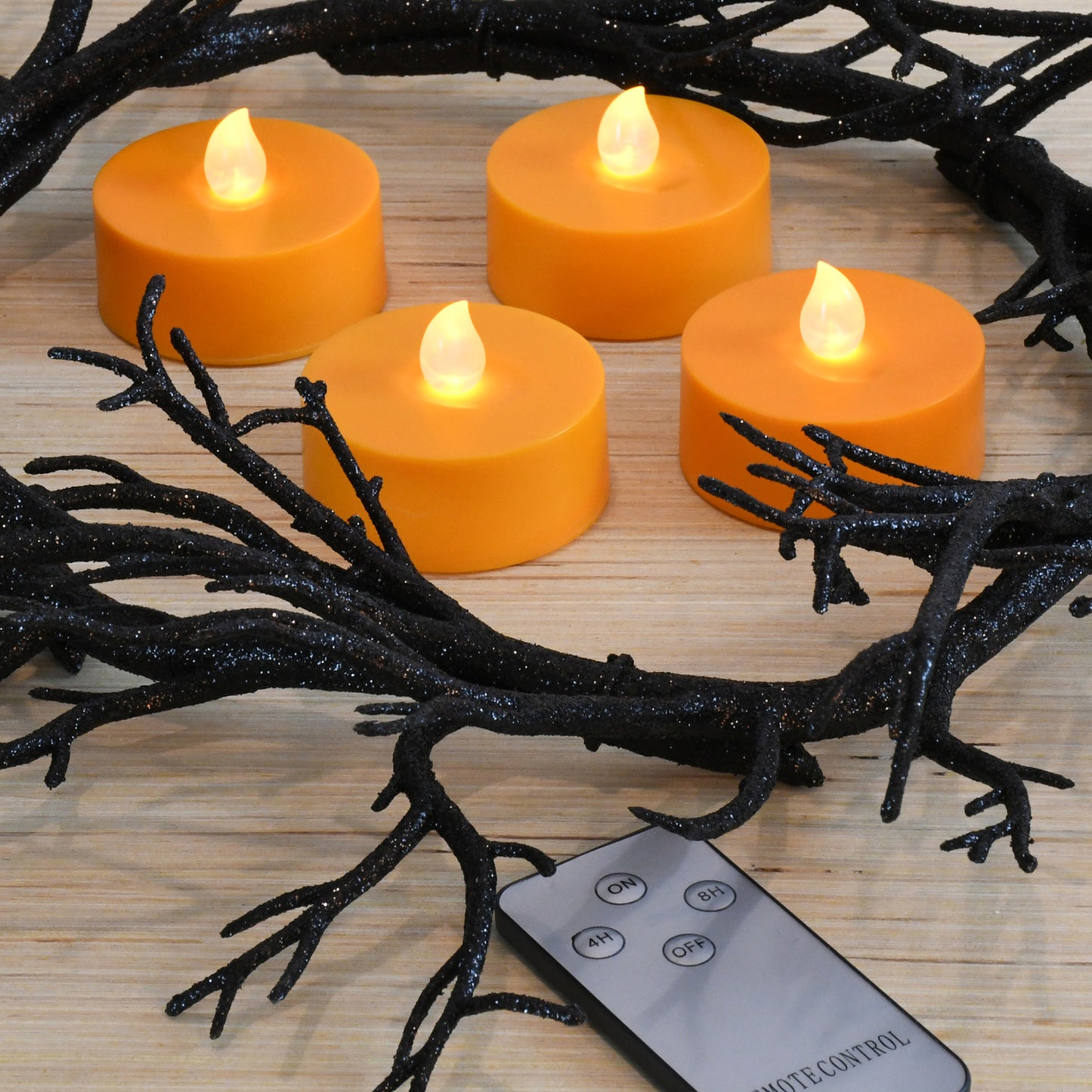 Extra Large Battery Operated Tea Lights with White Lights  and Remote Control - Set of 4 - Orange