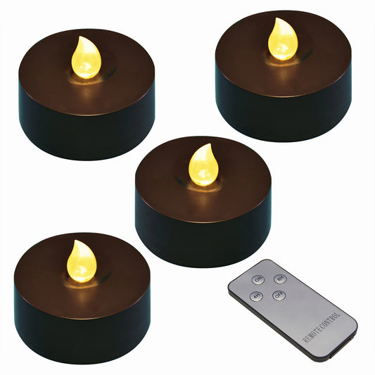 Extra Large Battery Operated Tea Lights with Amber Lights and Remote Control - Set of 4 - Black