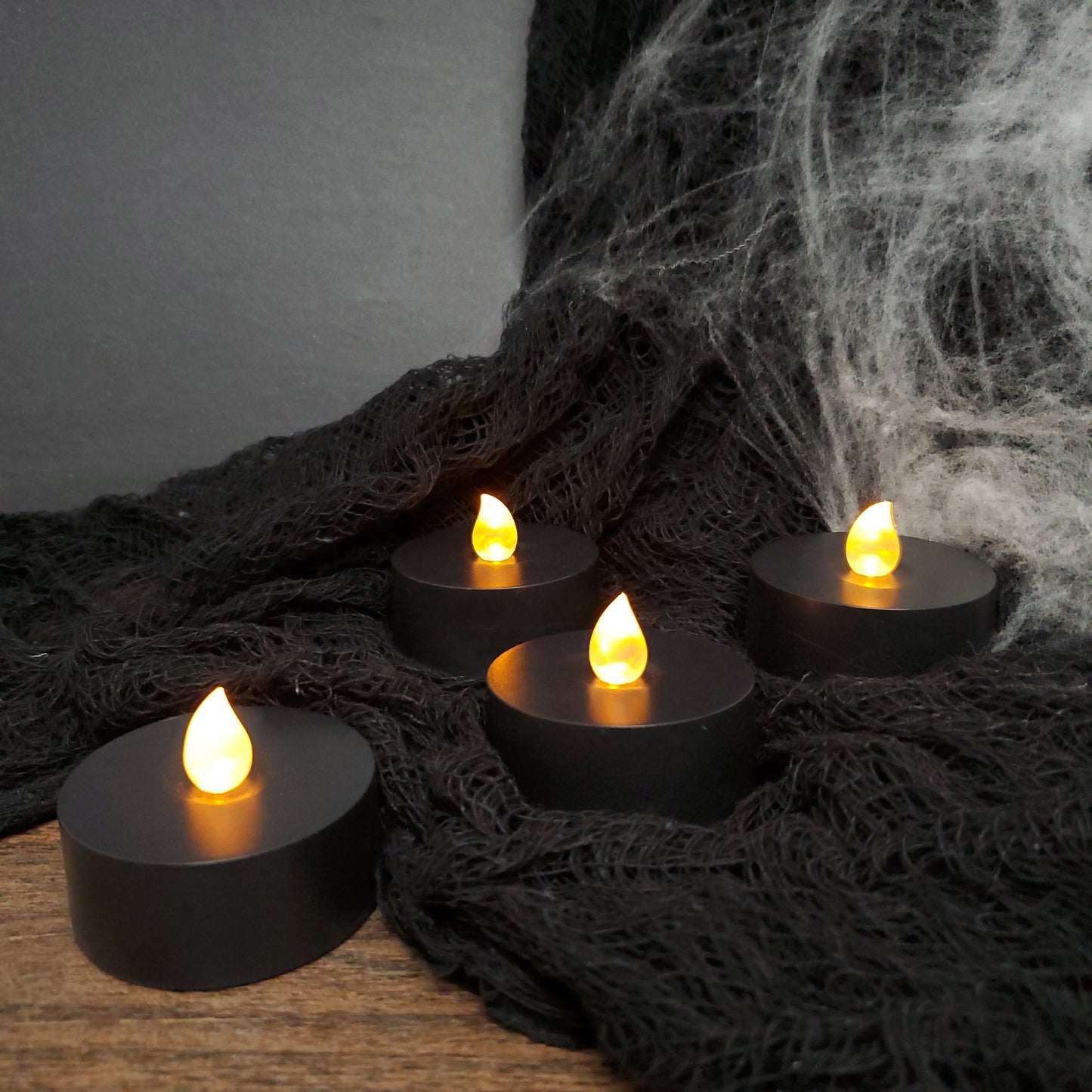 Extra Large Battery Operated Tea Lights with Amber Lights and Remote Control - Set of 4 - Black