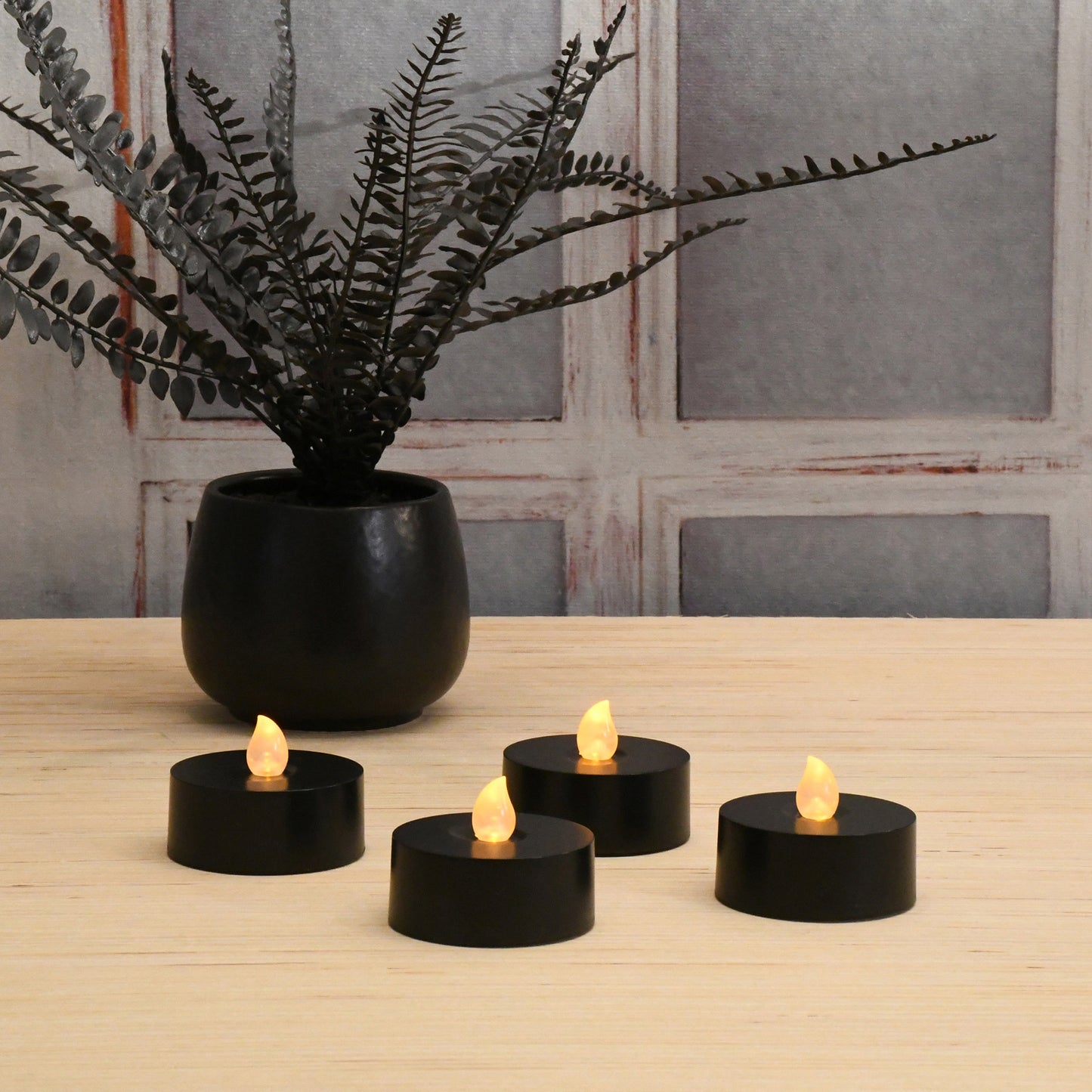 Extra Large Battery Operated Tea Lights with Amber Lights and Remote Control - Set of 4 - Black