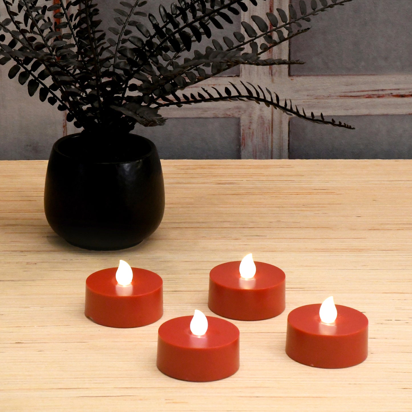 Extra Large Battery Operated Tea Lights with White Lights and Remote Control - Set of 4 - Red