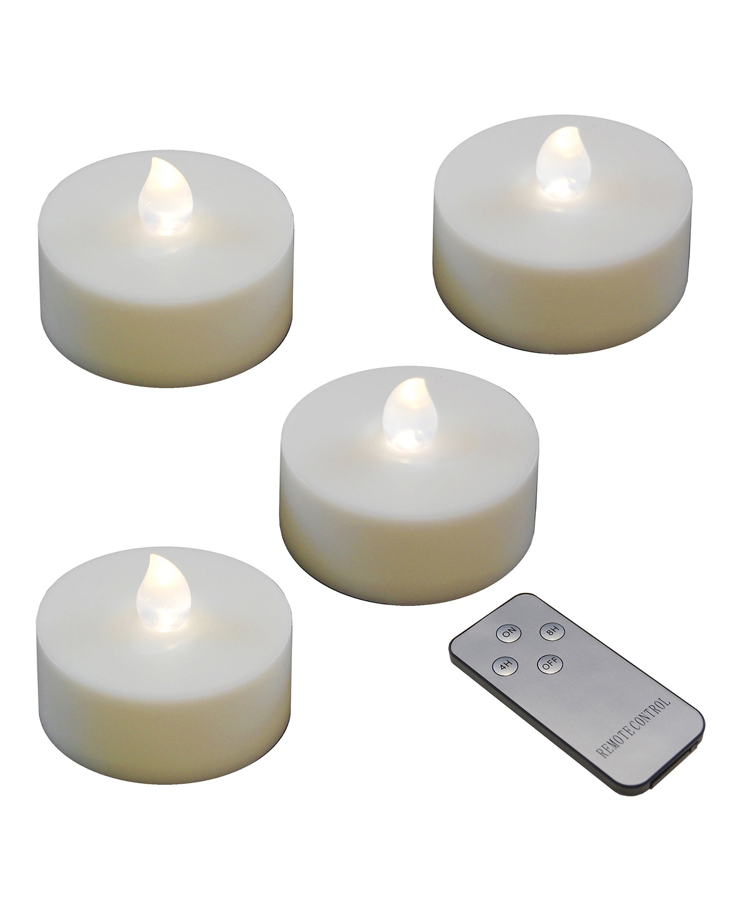 Extra Large Battery Operated Tea Lights with White Lights and Remote Control - Set of 4 - White