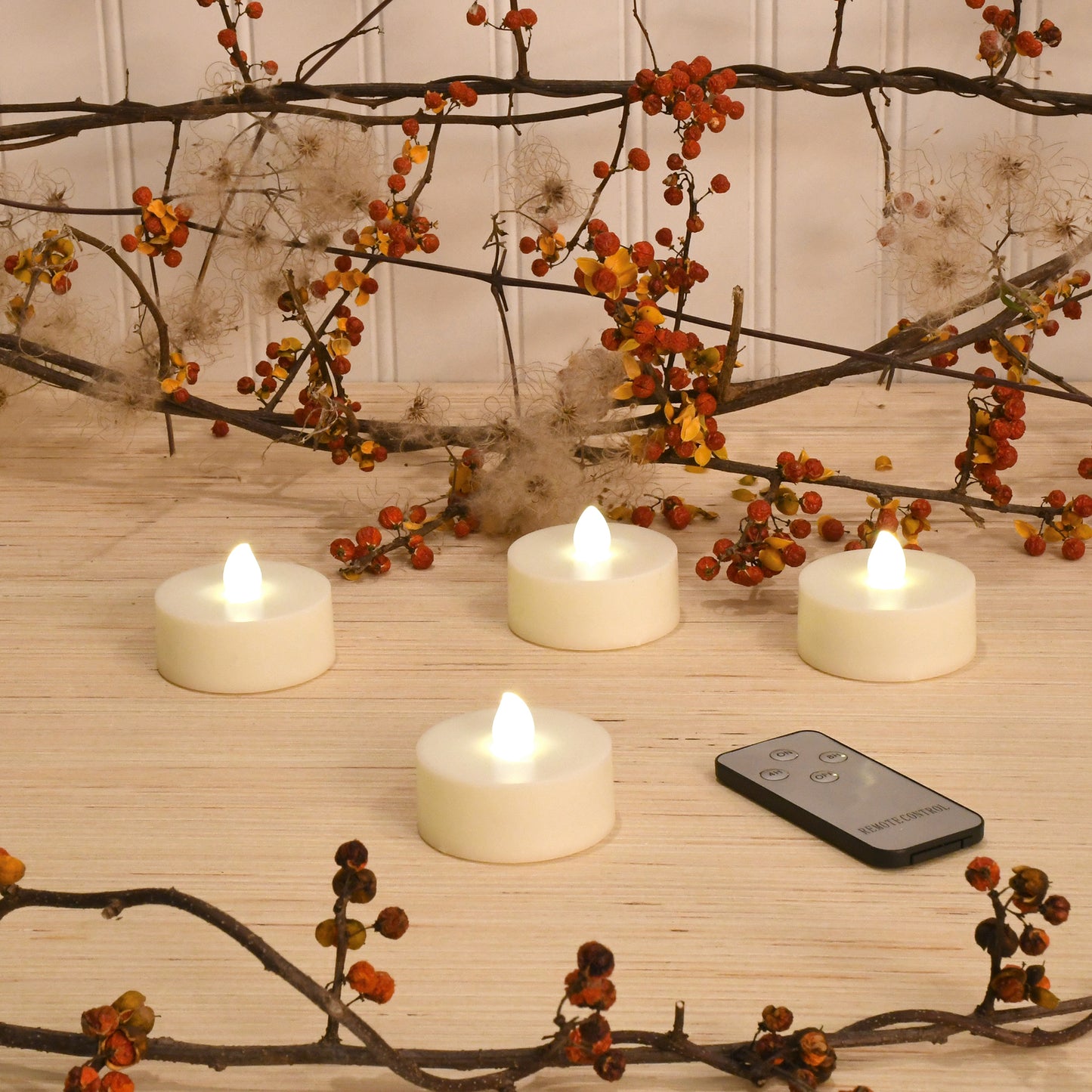 Extra Large Battery Operated Tea Lights with White Lights and Remote Control - Set of 4 - White